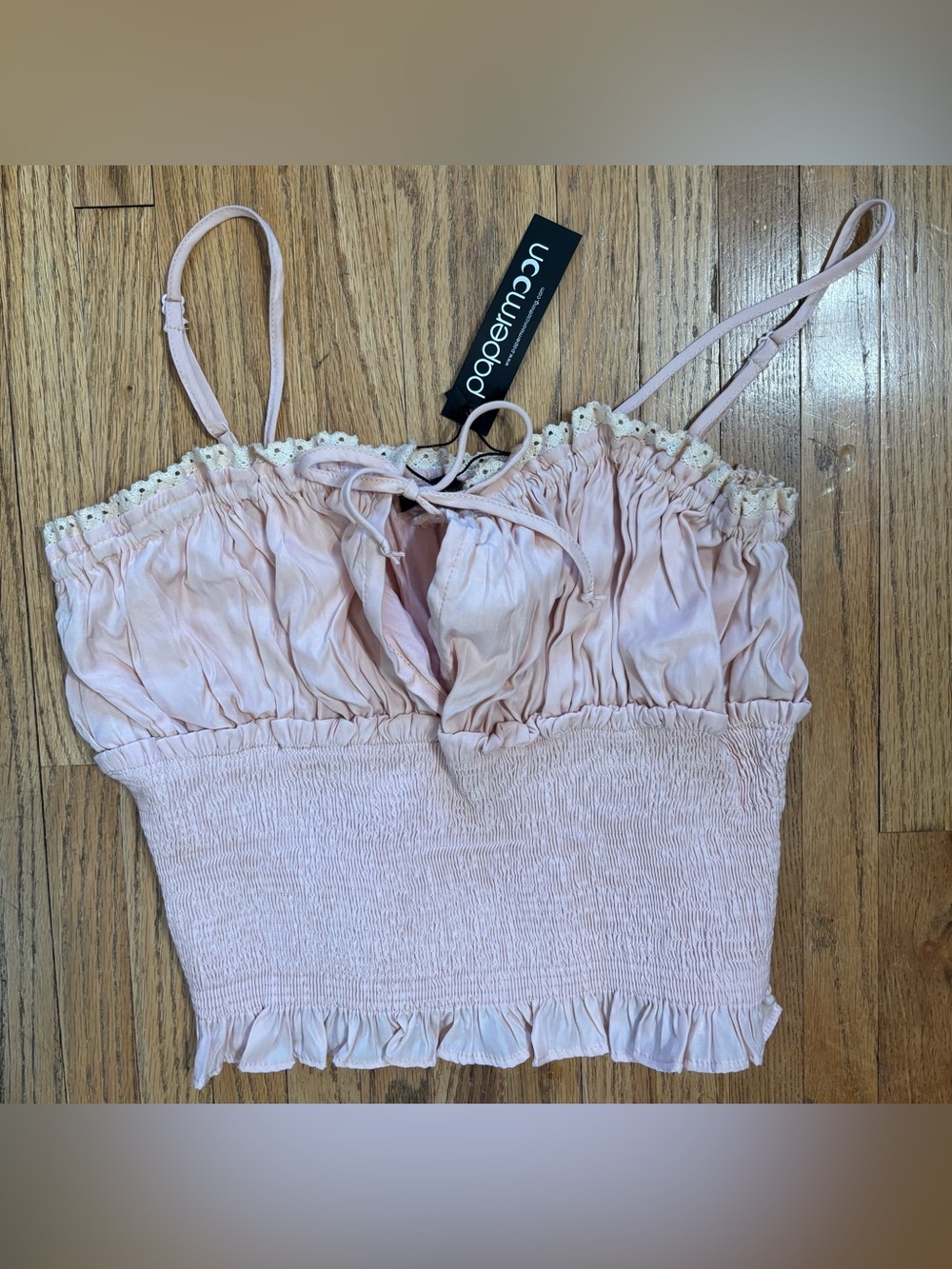 Papermoon Pink Ruched Smocked Cami Tank Top